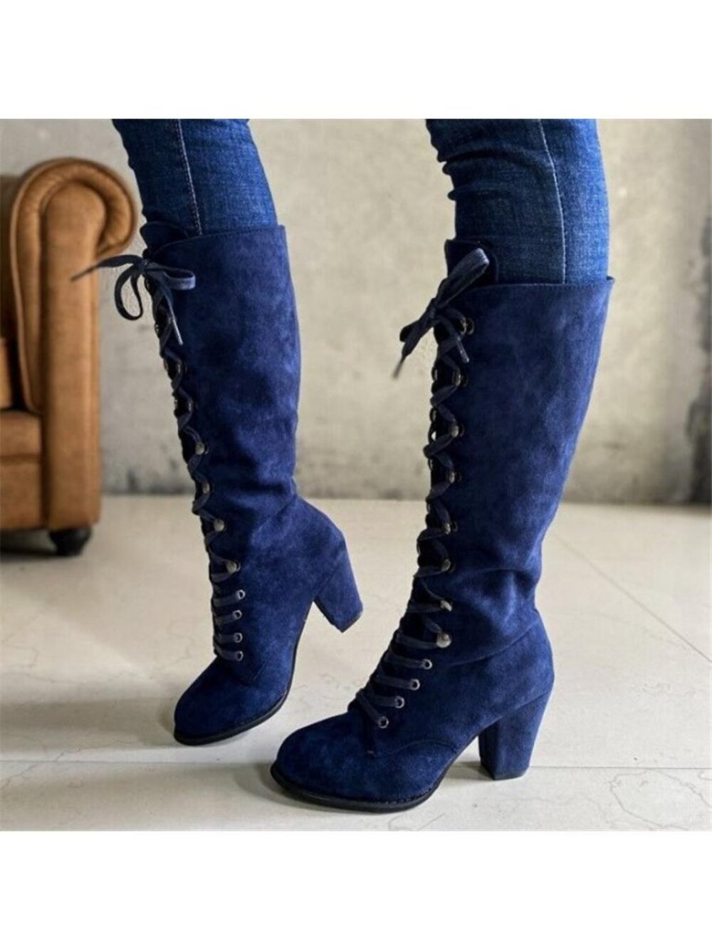 NWT Women's Heeled Knee High Boots - Blue - Picture 2 of 3